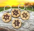Star of David with the cross set of 4 wooden keychains with The Star Of David with the cross Key Holder wooden engraved on both sides.