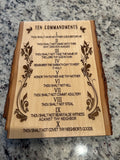 Ten Commandments Basswood live edge wall art hanging handmade wood engraved in English available in size 13” x 9” and 11” x 8”.