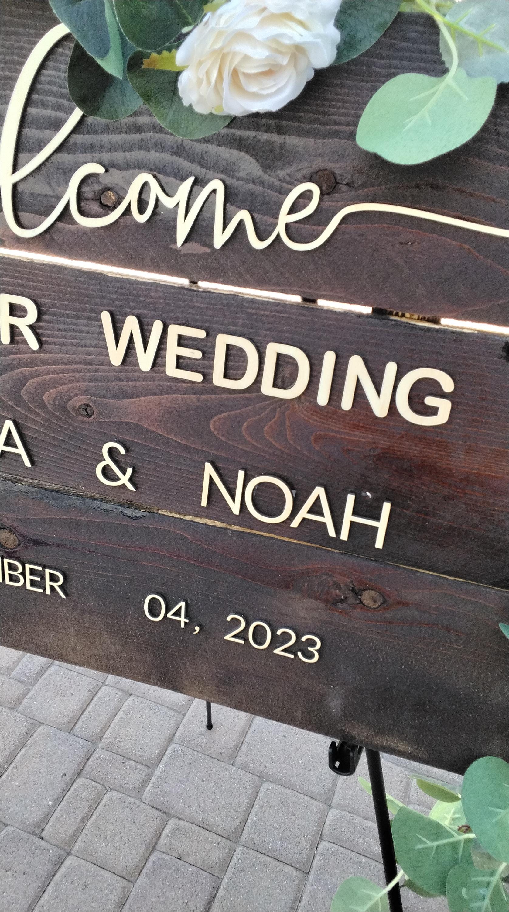 wedding sign welcome to our wedding personalized with your name and date handmade rustic cedar wood stained and basswood letters