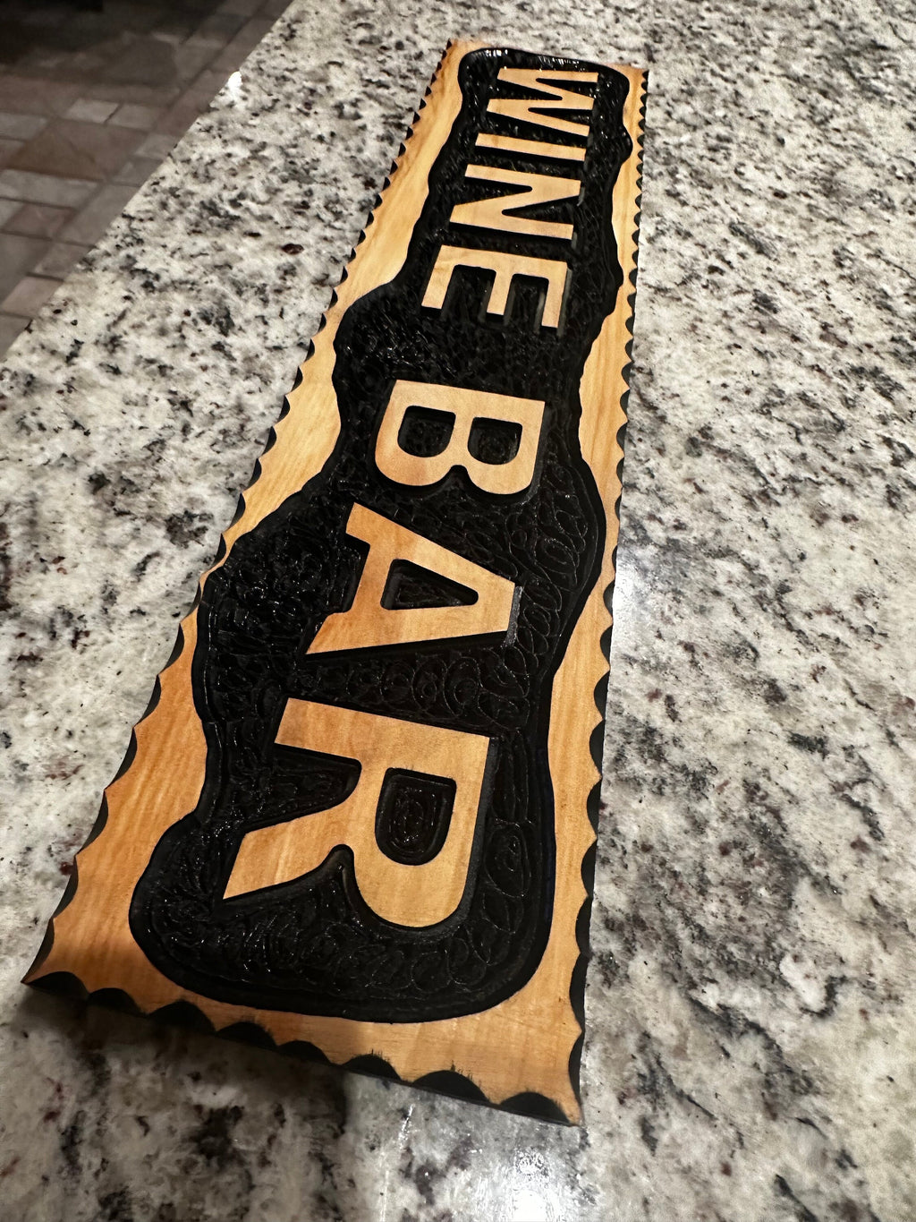 Wine Bar hand carved  cedar wood Sign stained size 22" x 6"