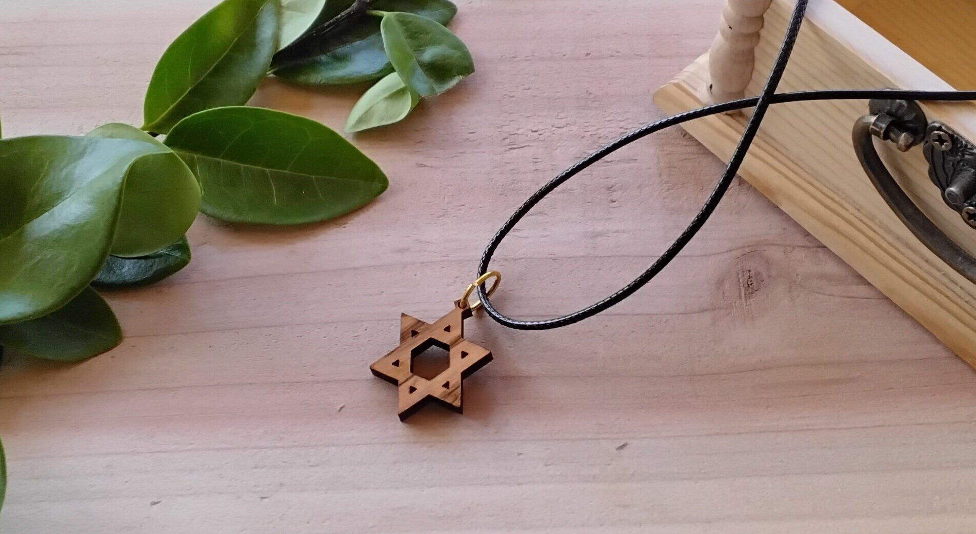 Olive wood star of David pendant handmade from Jerusalem olive wood 20" necklace