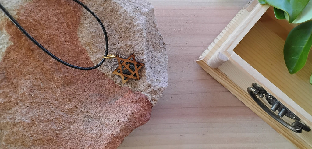 Olive wood star of David with the Cross pendant messianic necklace Handmade from Bethlehem israel olive wood