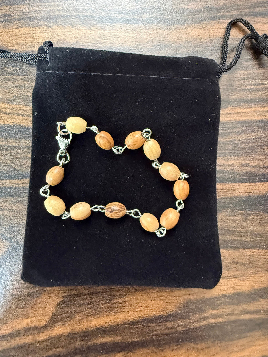Handmade from Bethlehem olive wood beads bracelet available in size 6" to 7.5"