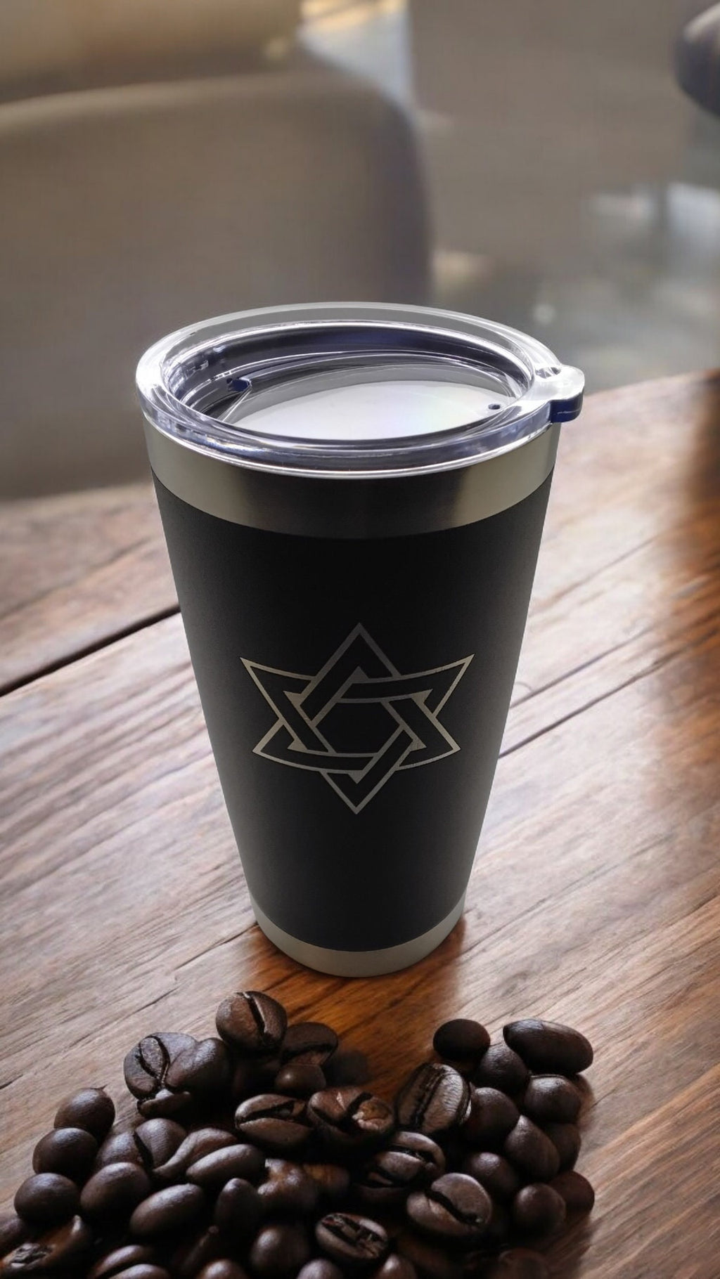 20oz Stainless Steel Tumbler with Lid engraved Jewish Star of David travel mug