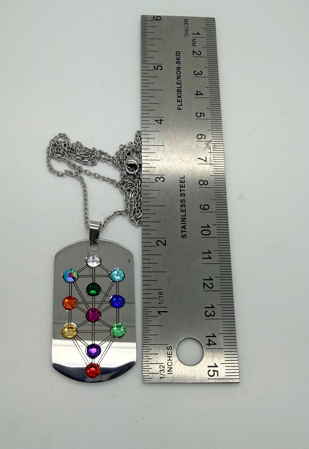 Tree of life Kabbalah necklace stainless steel with rhinestones hand made engraved Jewish jewelry ten Sefirot pendant