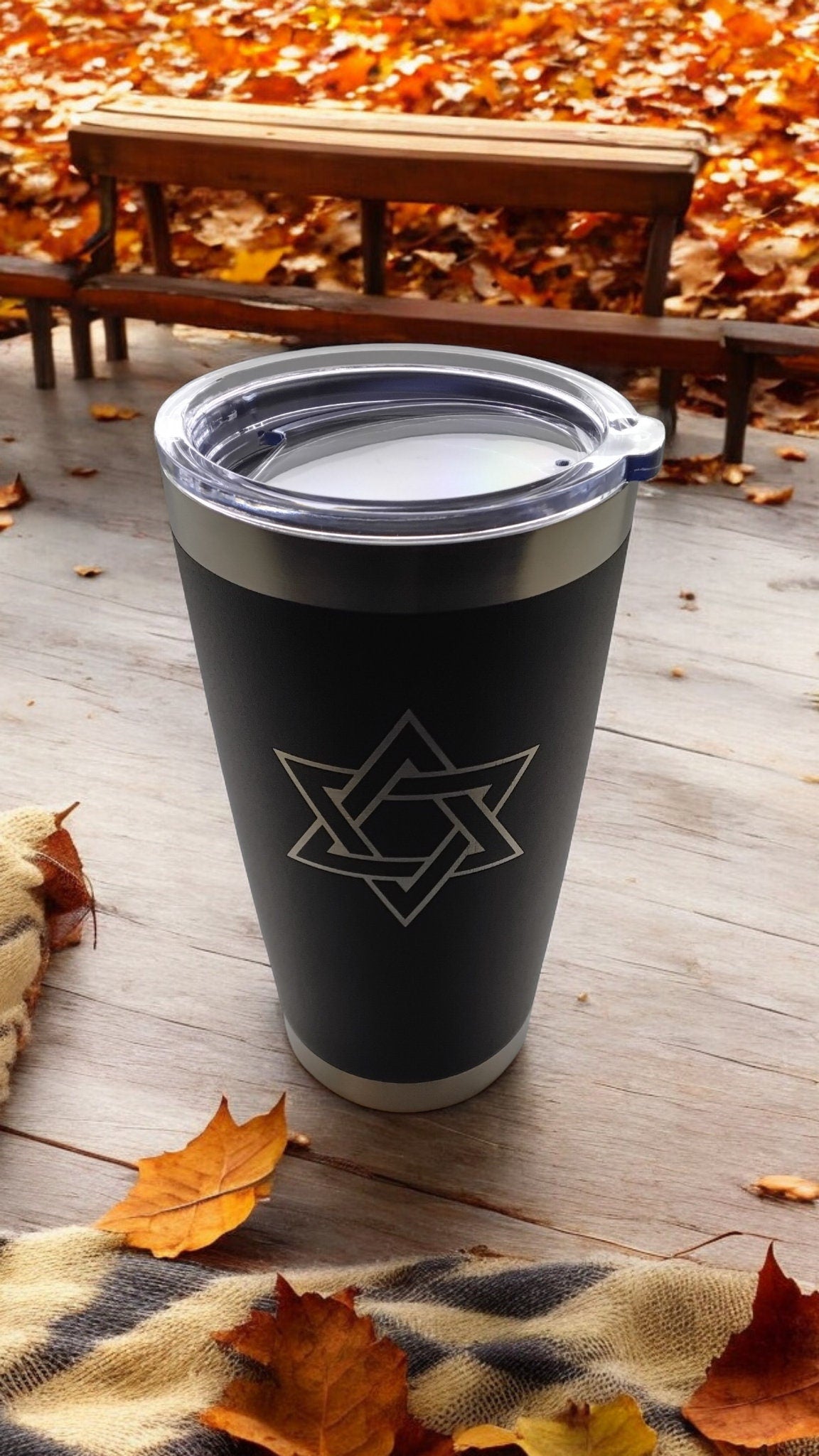 20oz Stainless Steel Tumbler with Lid engraved Jewish Star of David travel mug
