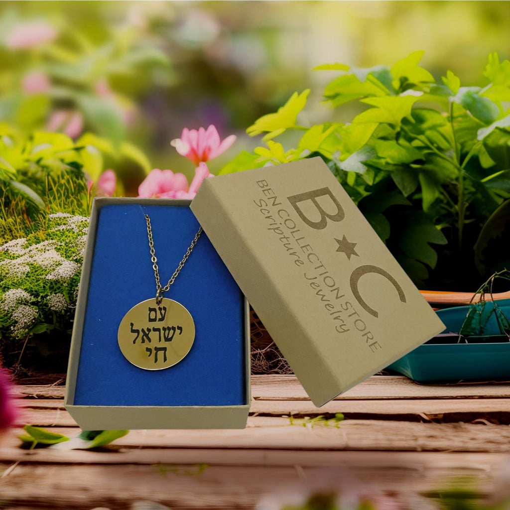 Am Israel Chai Hebrew medal Necklace Pendant 20" Necklace Support Israel stainless steel 18k gold, 316L surgical grade hypoallergenic