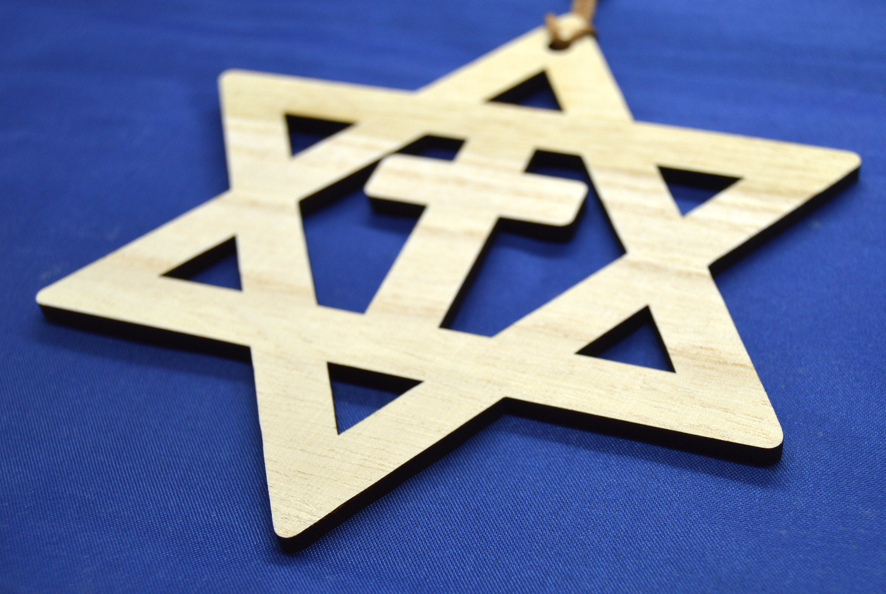 Star of David with the cross walnut or Basswood wooden cutout ornament wall art 5" Messianic Jewish gift