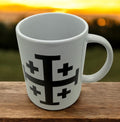 Jerusalem Cross ceramic coffee mug cup dishwasher and microwave safe available in 12oz or 15oz