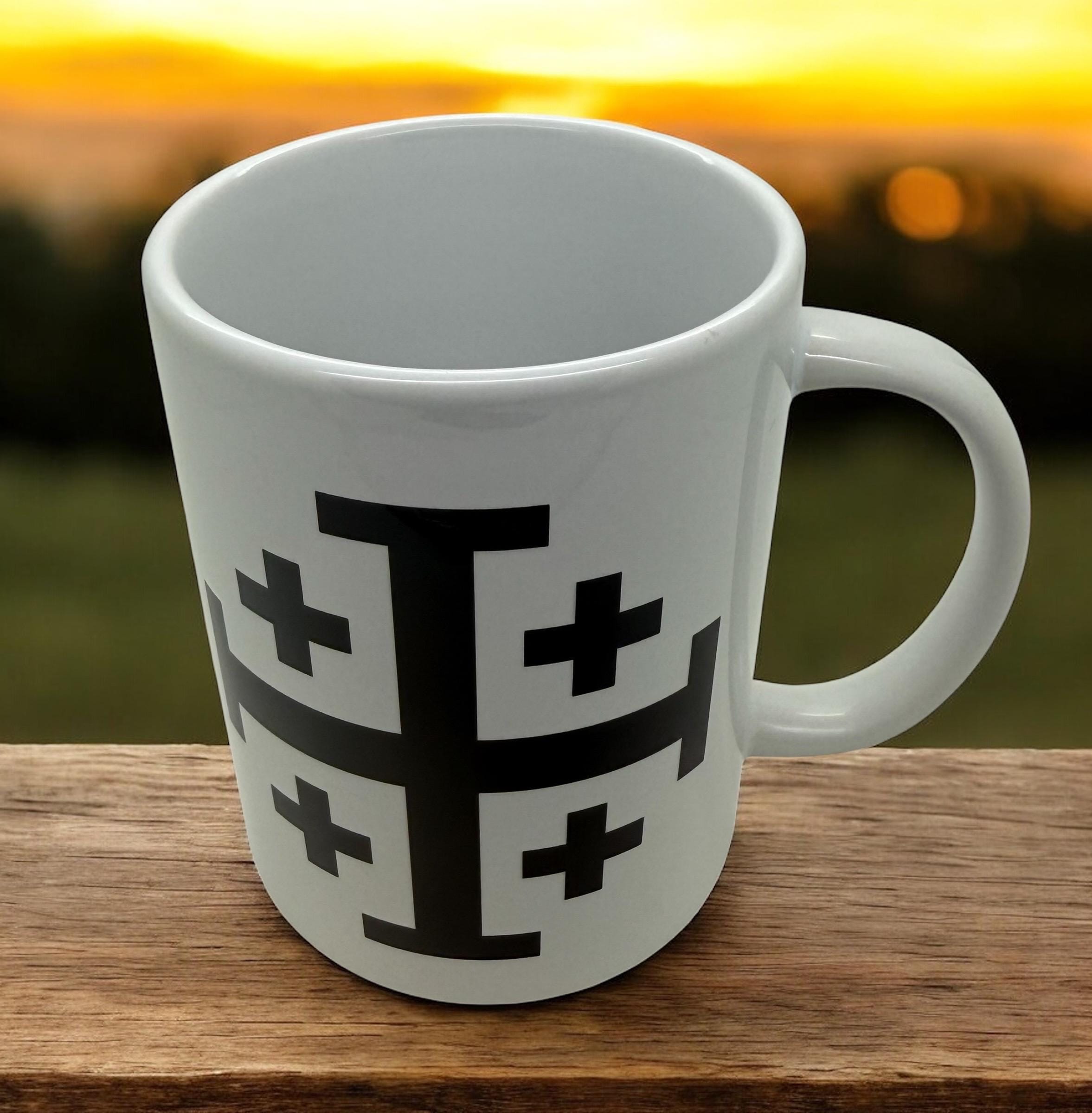 Jerusalem Cross ceramic coffee mug cup dishwasher and microwave safe available in 12oz or 15oz