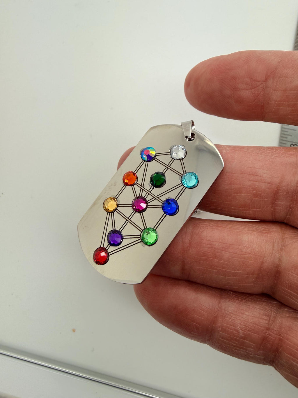 Tree of life Kabbalah necklace stainless steel with rhinestones hand made engraved Jewish jewelry ten Sefirot pendant