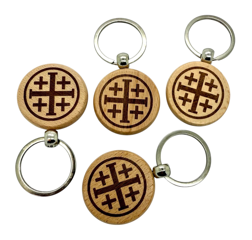 Jerusalem cross set of 4 Keychains Key Holder wooden engraved on both sides