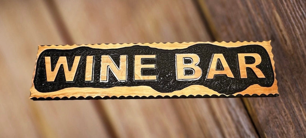 Wine Bar hand carved  cedar wood Sign stained size 22" x 6"