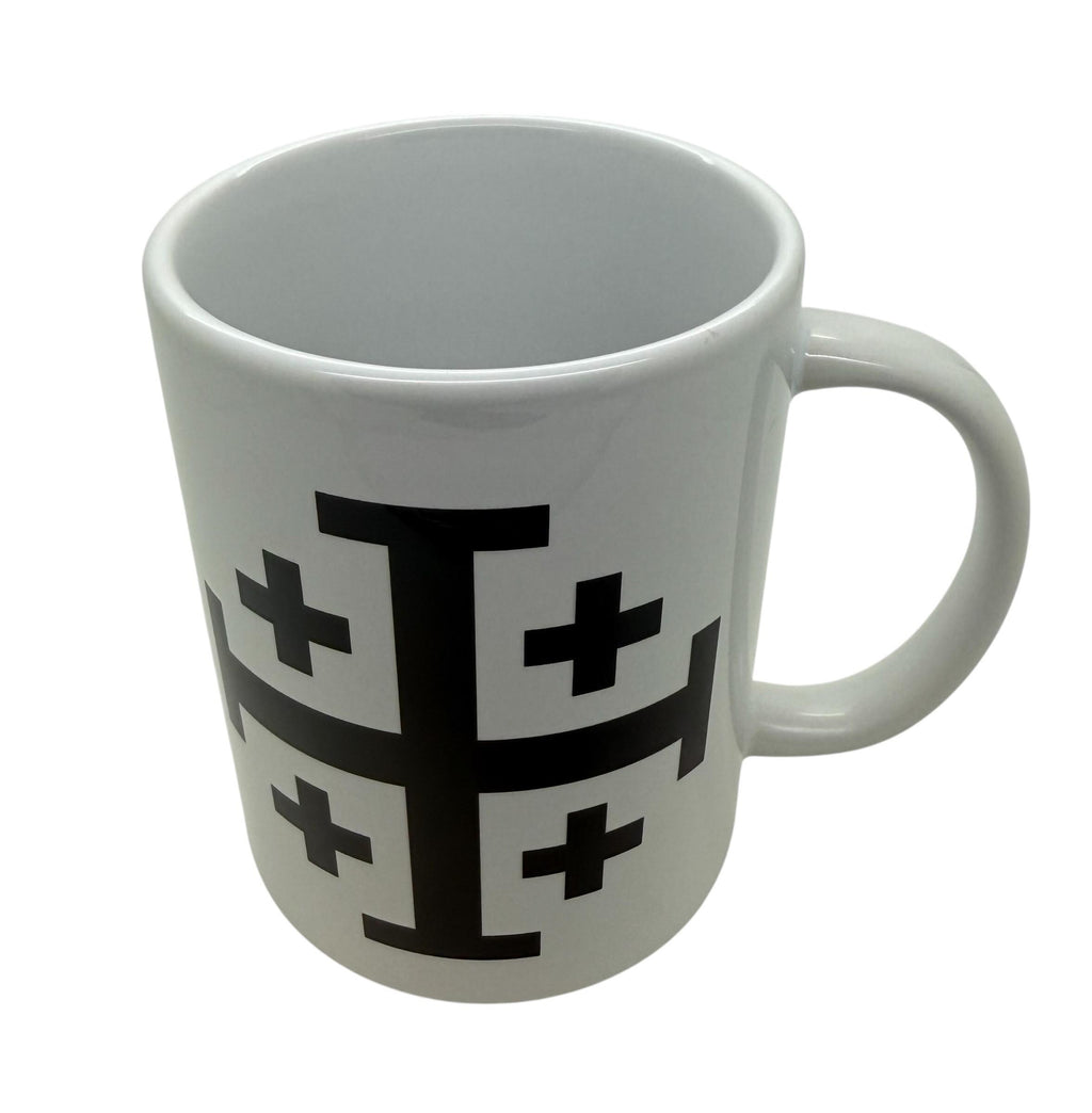 Jerusalem Cross ceramic coffee mug cup dishwasher and microwave safe available in 12oz or 15oz