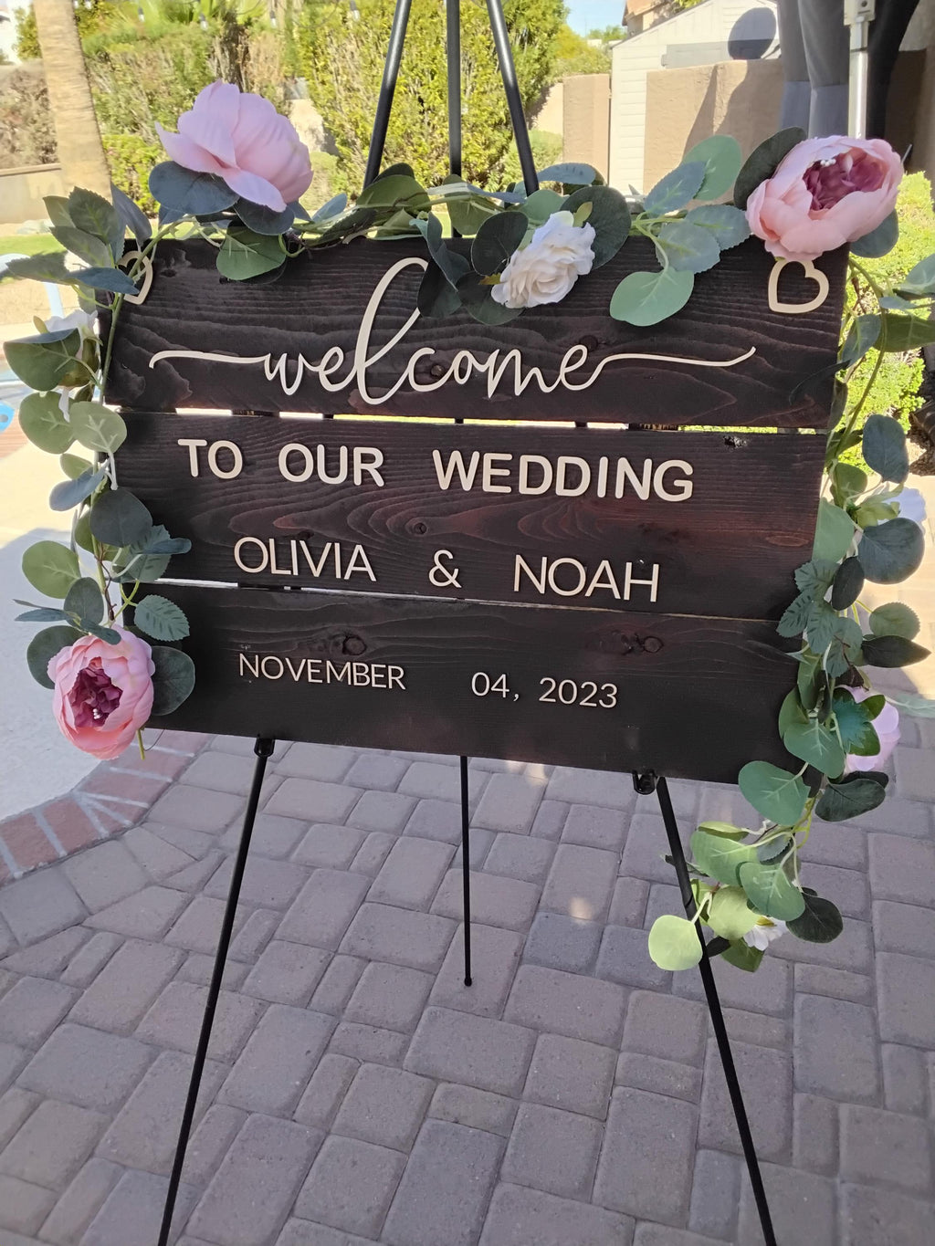 wedding sign welcome to our wedding personalized with your name and date handmade rustic cedar wood stained and basswood letters