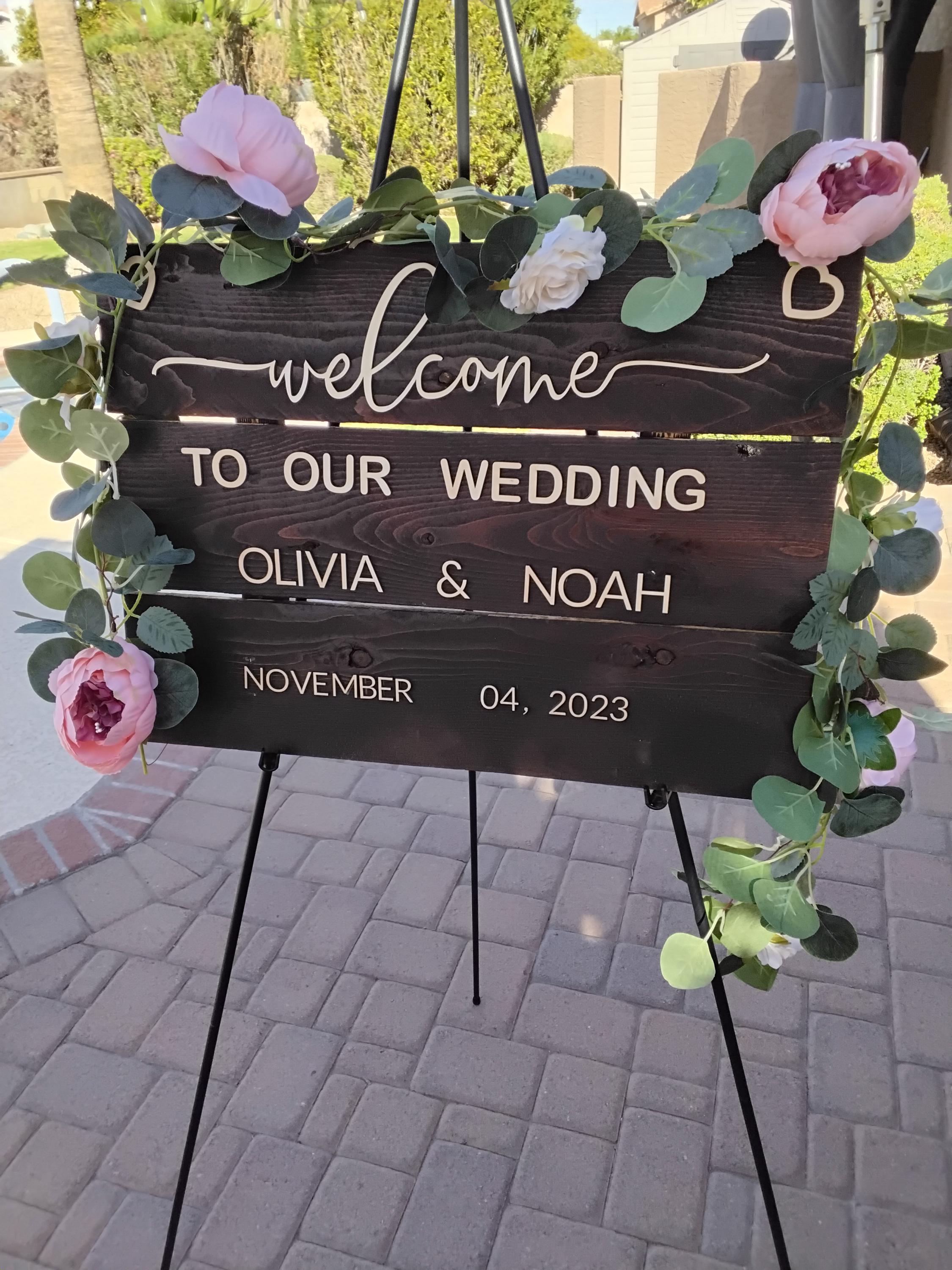 wedding sign welcome to our wedding personalized with your name and date handmade rustic cedar wood stained and basswood letters