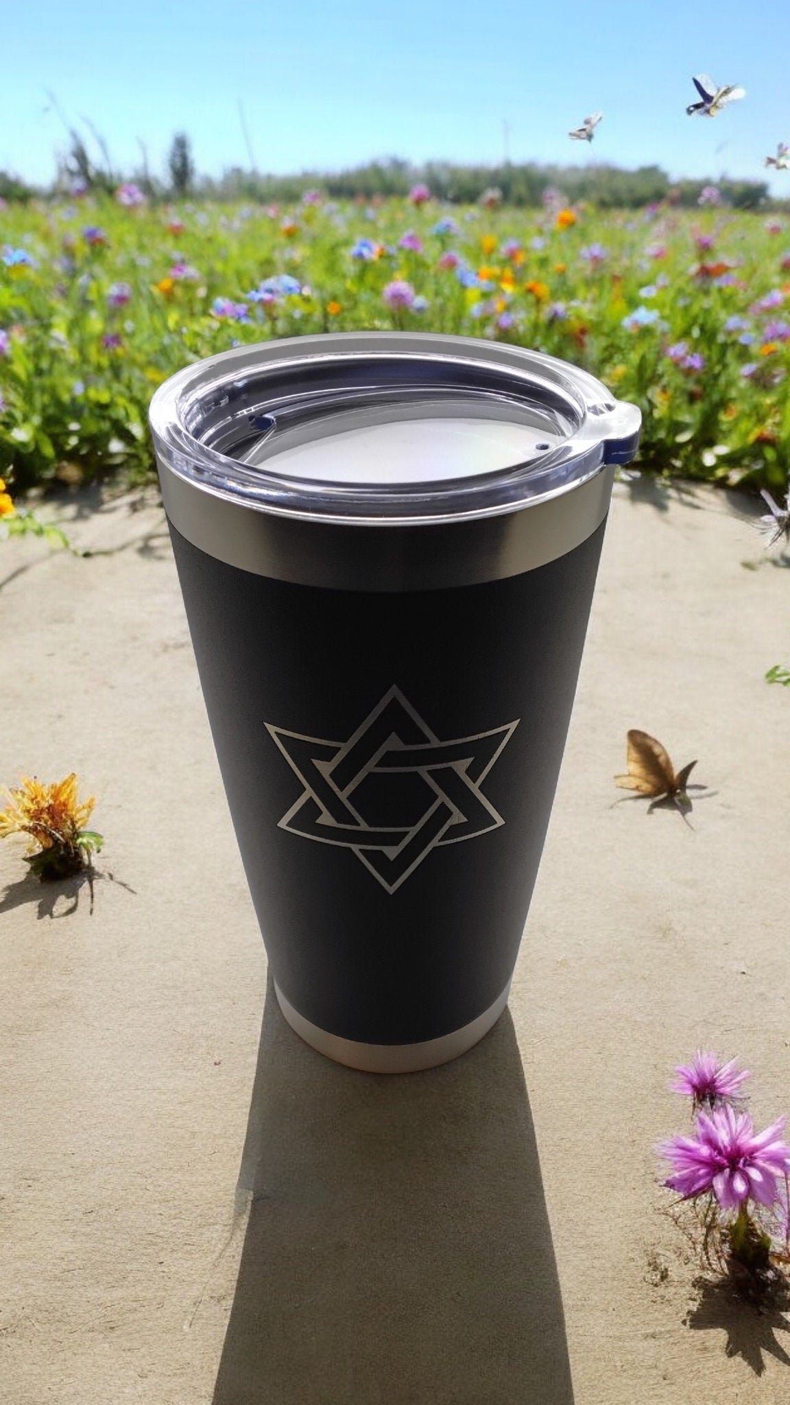 20oz Stainless Steel Tumbler with Lid engraved Jewish Star of David travel mug
