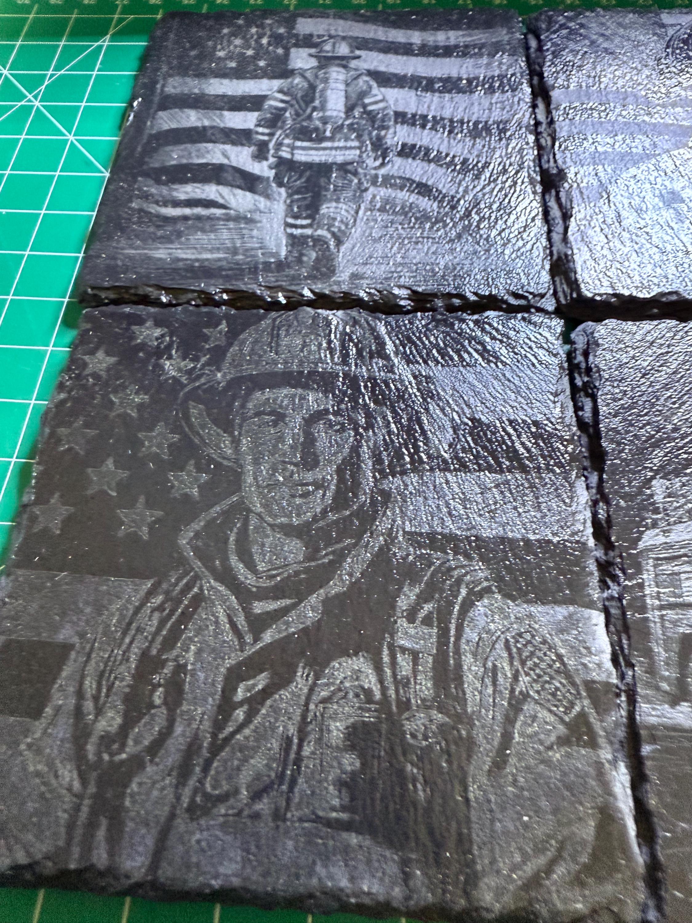 Natural Slate Stone Handmade Coaster Set with fireman designs