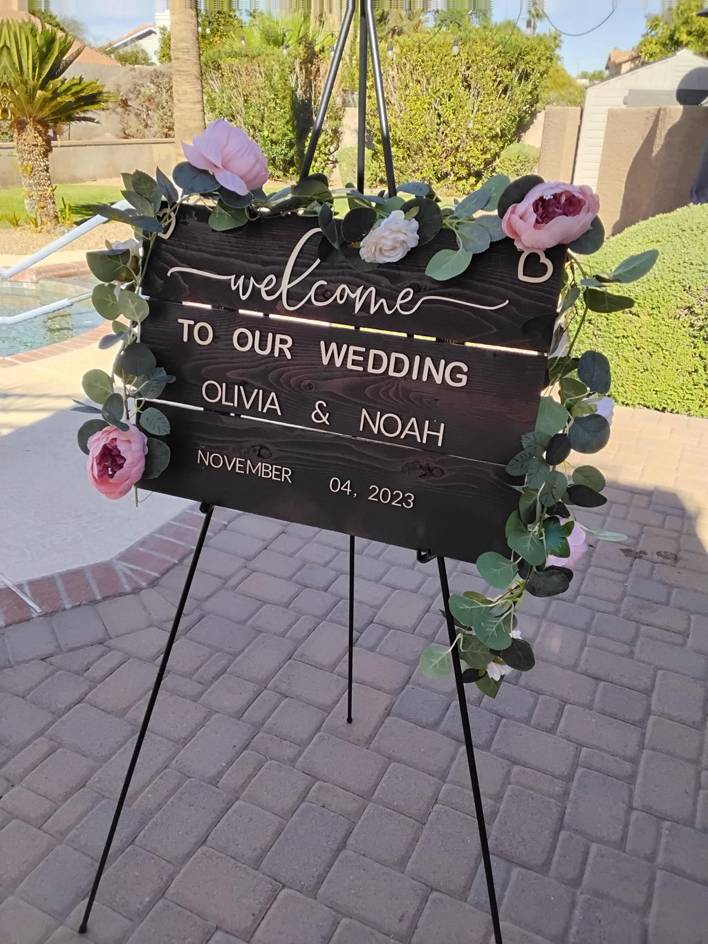 wedding sign welcome to our wedding personalized with your name and date handmade rustic cedar wood stained and basswood letters