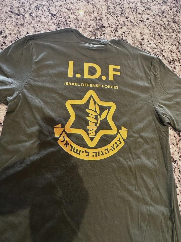 IDF T-shirt 100% cotton with small pocket size logo in the front and large logo in the back Israel Army shirt unisex adult