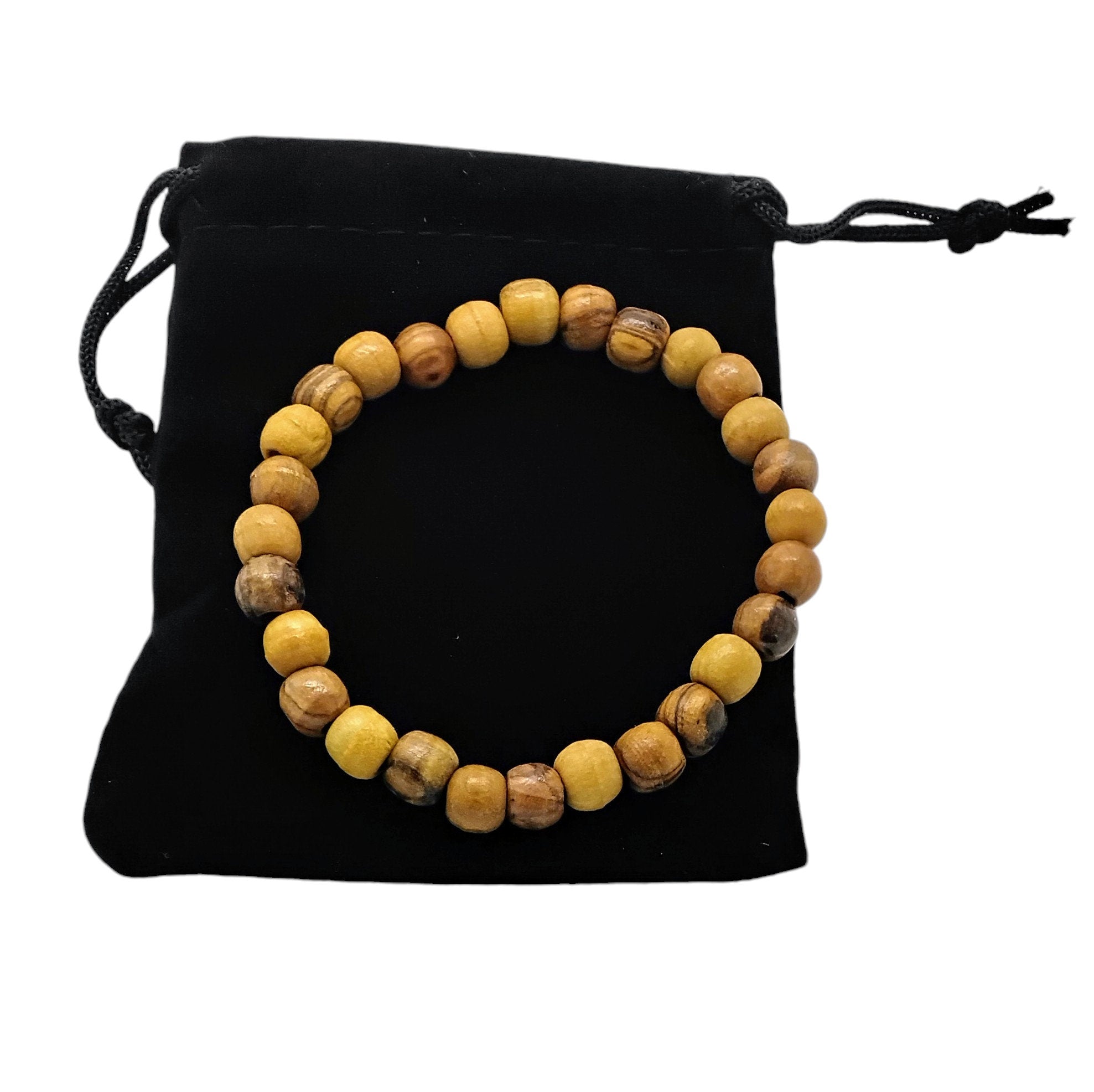 Handmade from Bethlehem olive wood beads stretch bracelet available in size 6" to 7.5"