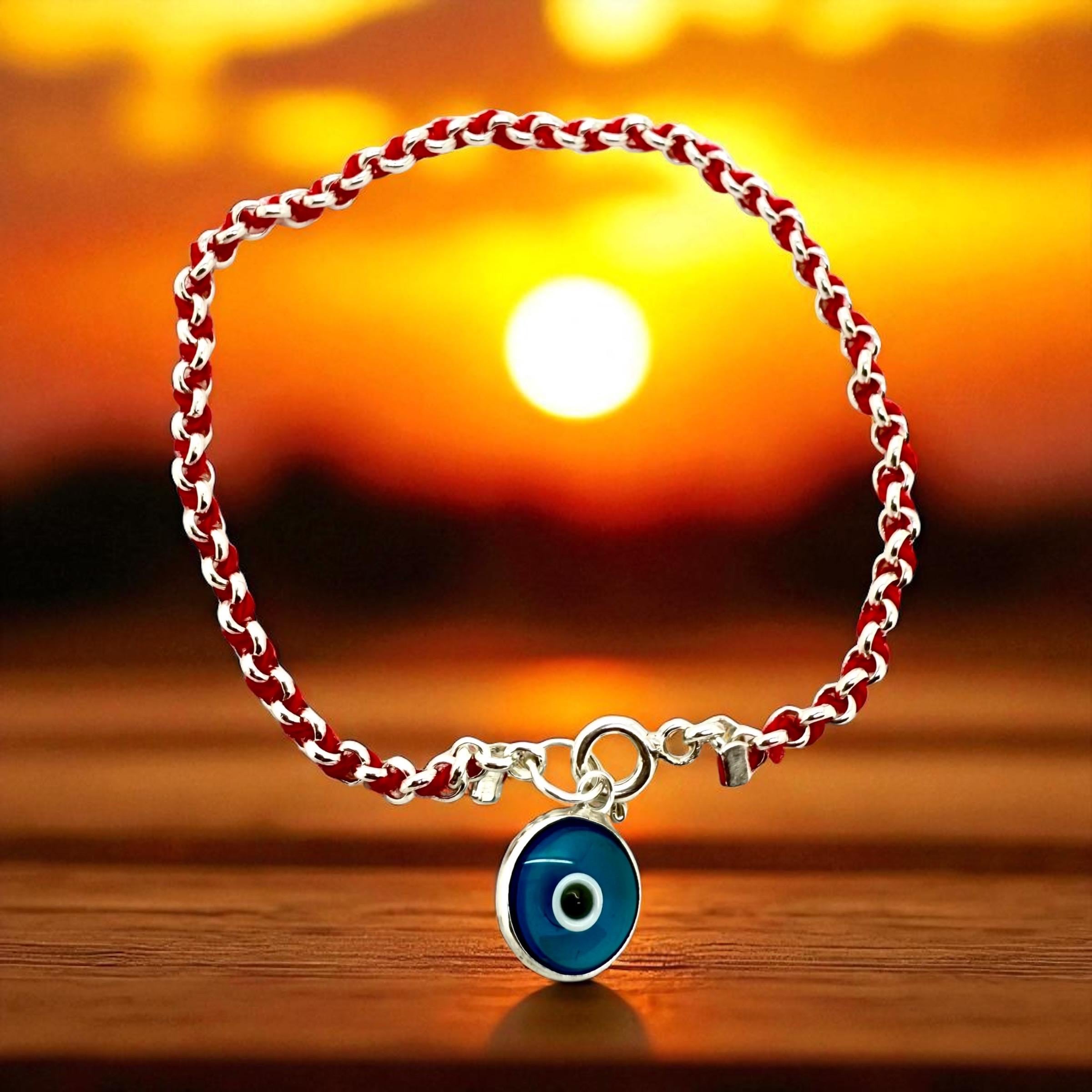 925 Sterling Silver red string bracelet with blue eye charm for good luck