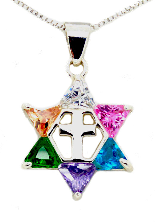 925 Silver Jewish star of David with cross messianic pendant 18" necklace