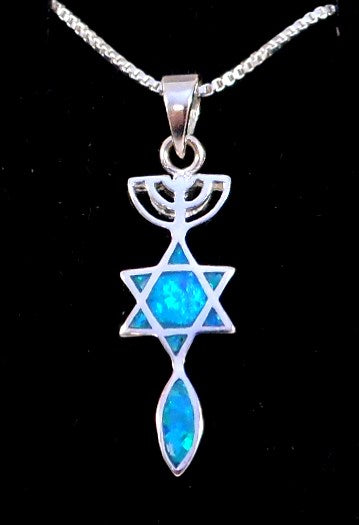 925 Sterling silver Messianic Seal Grafted In Root necklace with opal from Israel 1"