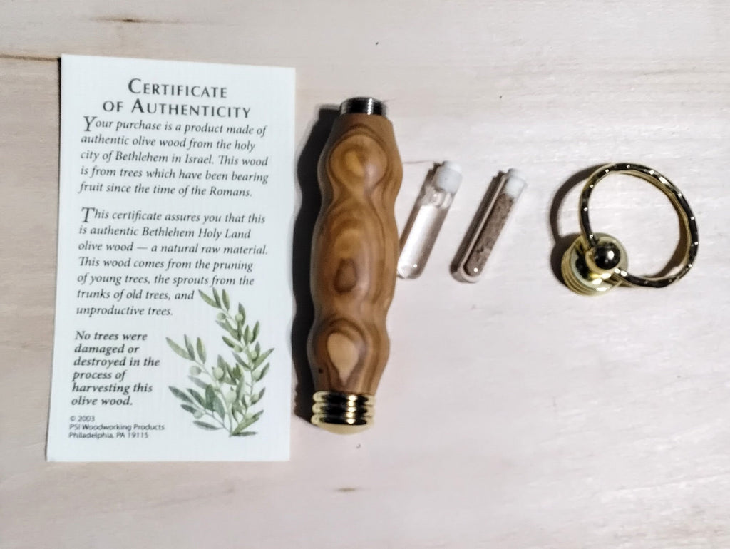 Bethlehem Olive Wood Handmade Key Chain With Holy Water Holy Soil Holy Land