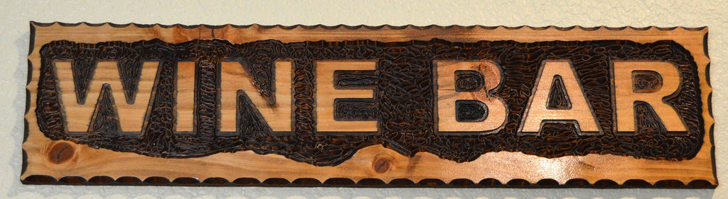 Wine Bar hand carved  cedar wood Sign stained size 22" x 6"