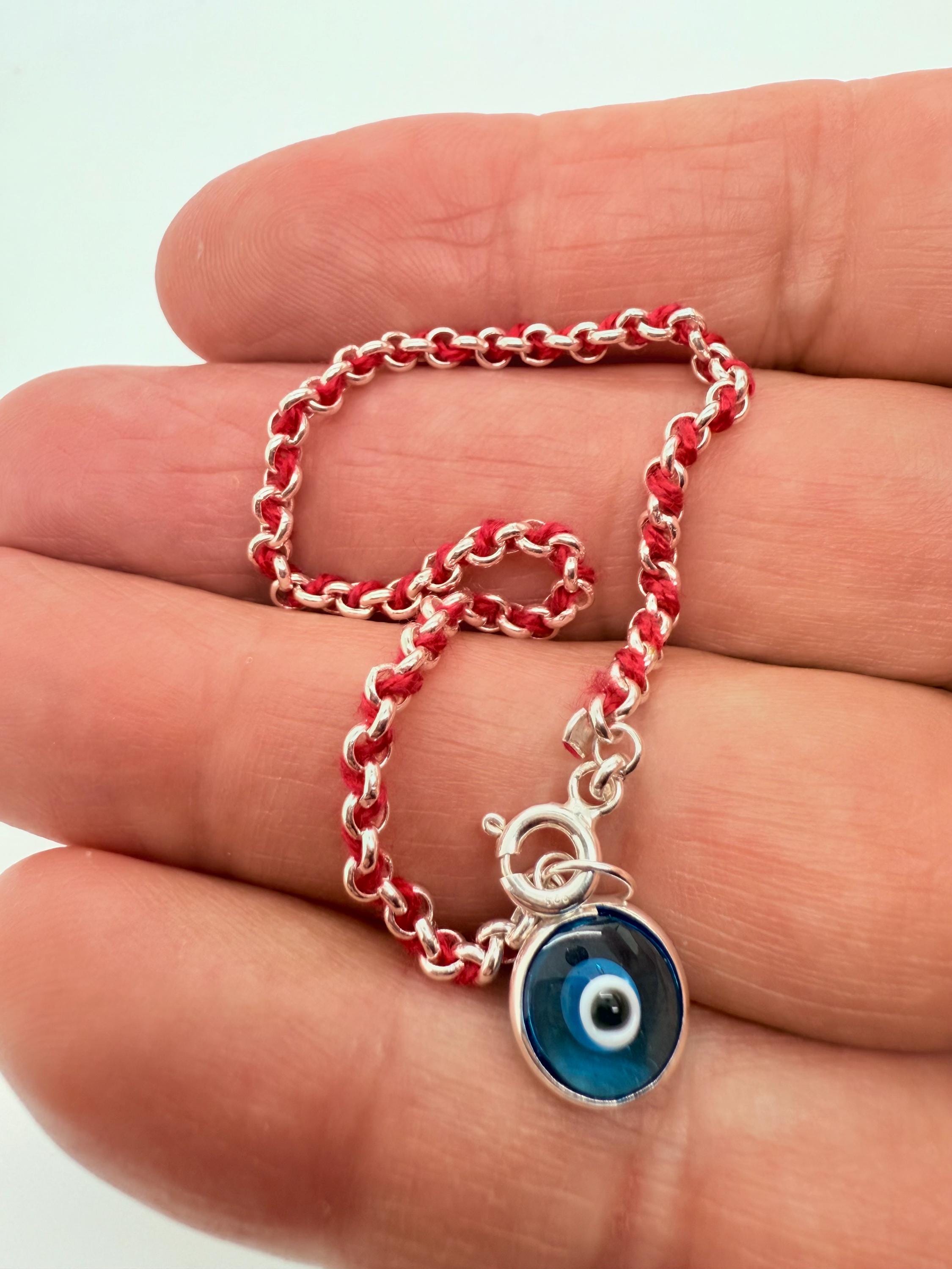 925 Sterling Silver red string bracelet with blue eye charm for good luck