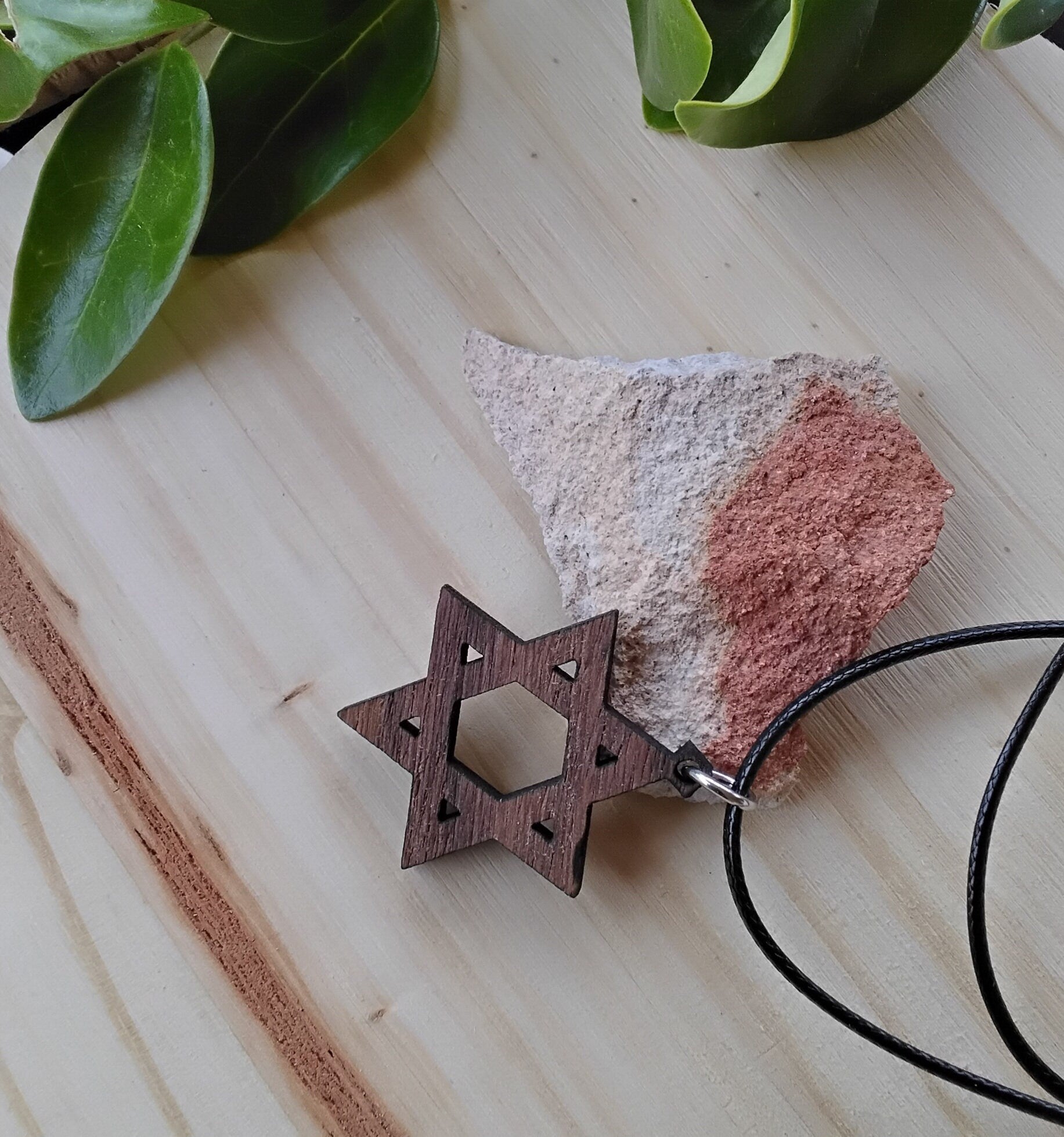Handmade wooden walnut pendant Jewish star of David magen David in Hebrew Israel comes with 20" necklace