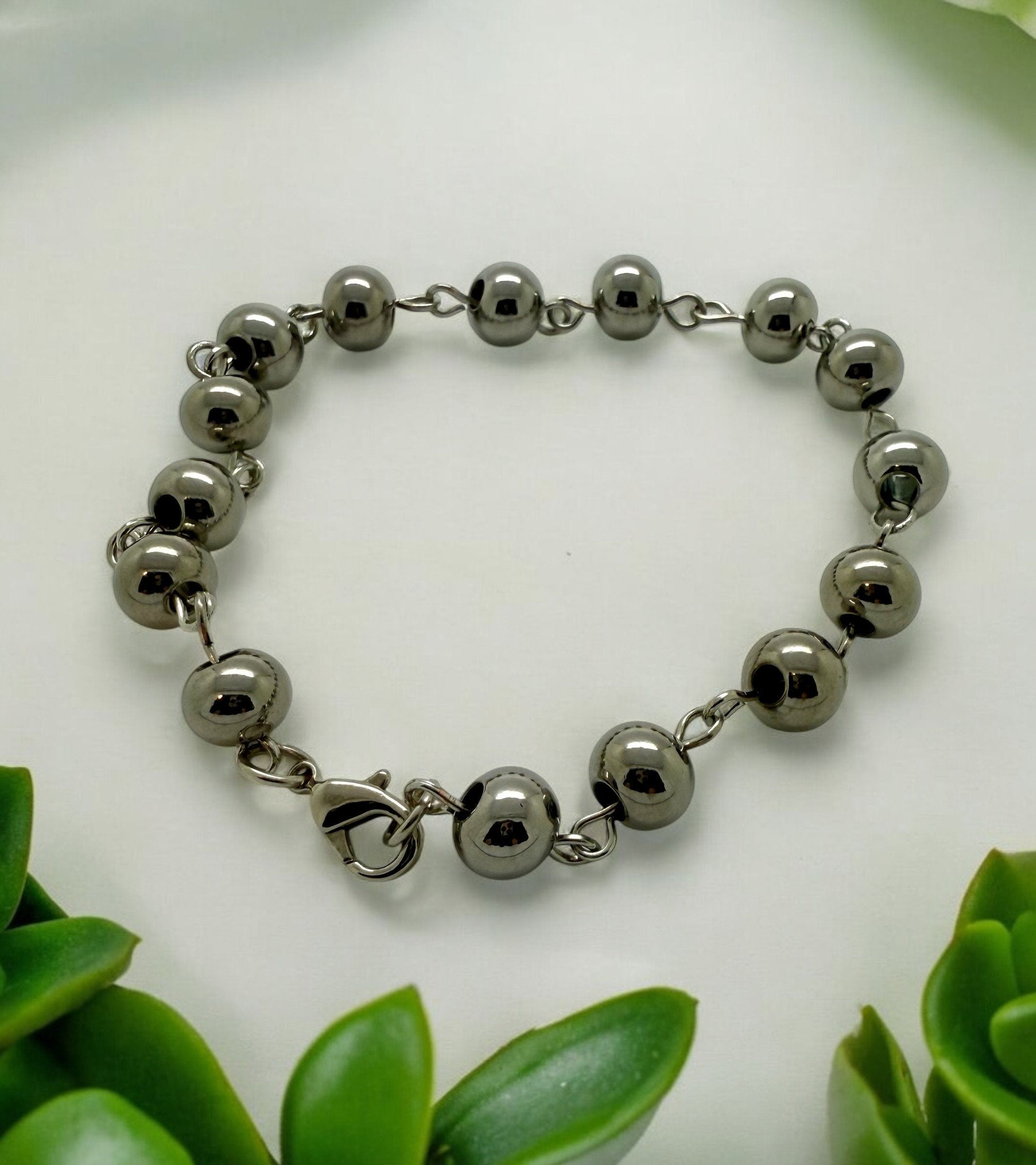 Stainless steel beads bracelet 8mm beads available with cross charm
