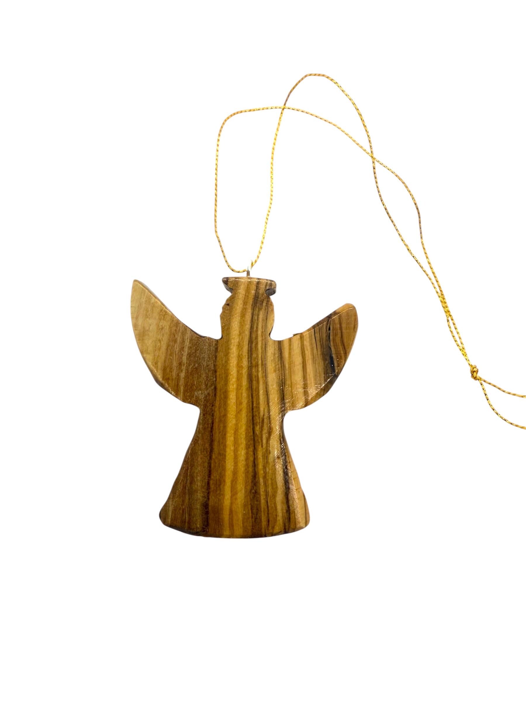 Olive wood angel Christmas tree ornament hand carved can be personalized with name on the front and back.