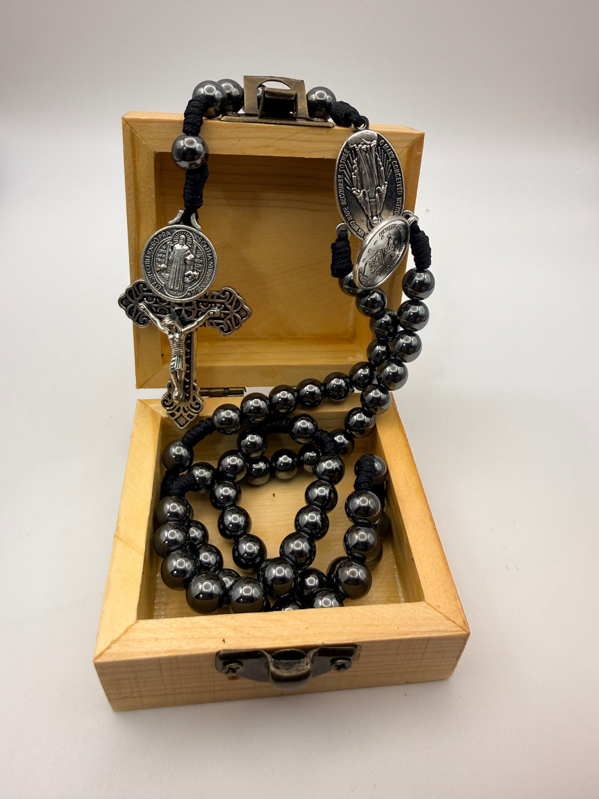 United States air force rosary beads with engraved wooden rosary box
