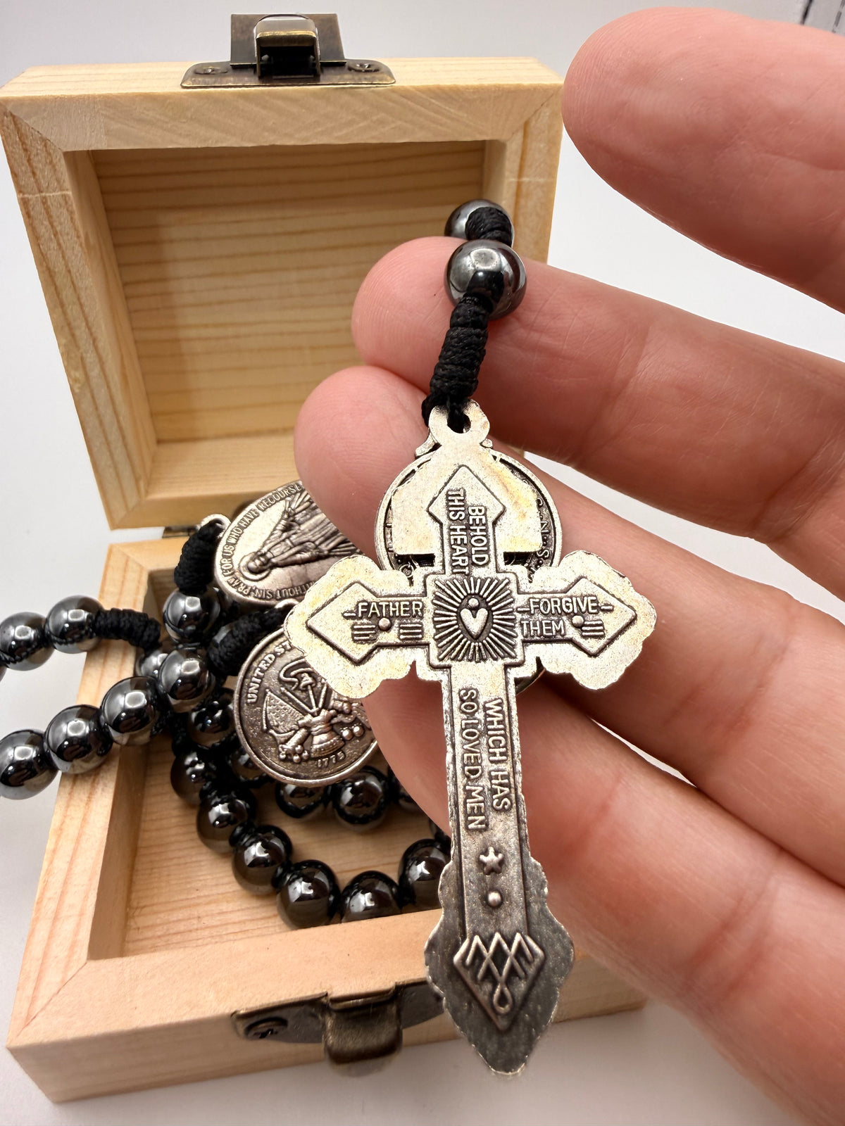 United States Navy rosary with wooden engraved rosary box