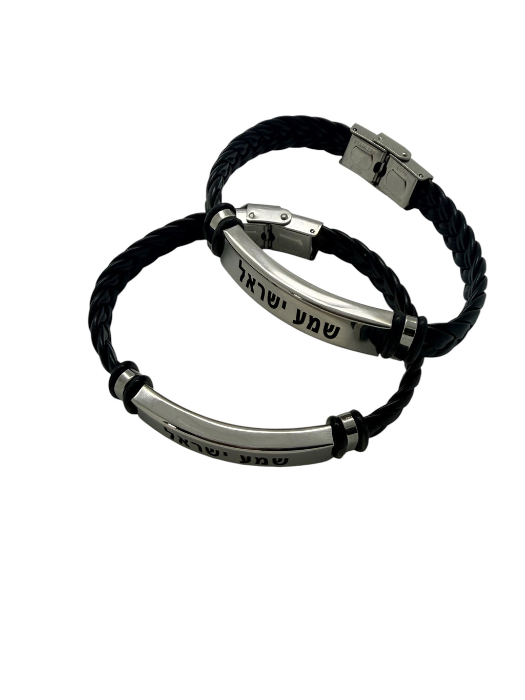 Shema Israel leather bracelet engraved in Hebrew blessing Jewish jewelry