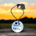 Shalom Israel hand stamped pendant with blue and white rhinestones 20” necklace stainless steel minimalist jewelry