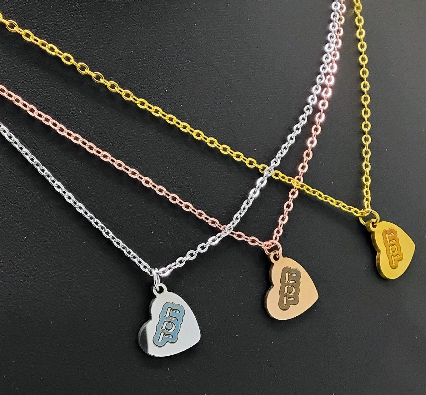 Grace engraved Stainless steel heart pendant in Hebrew scripture Jewish jewelry 18" necklace available in three colors silver gold rose gold