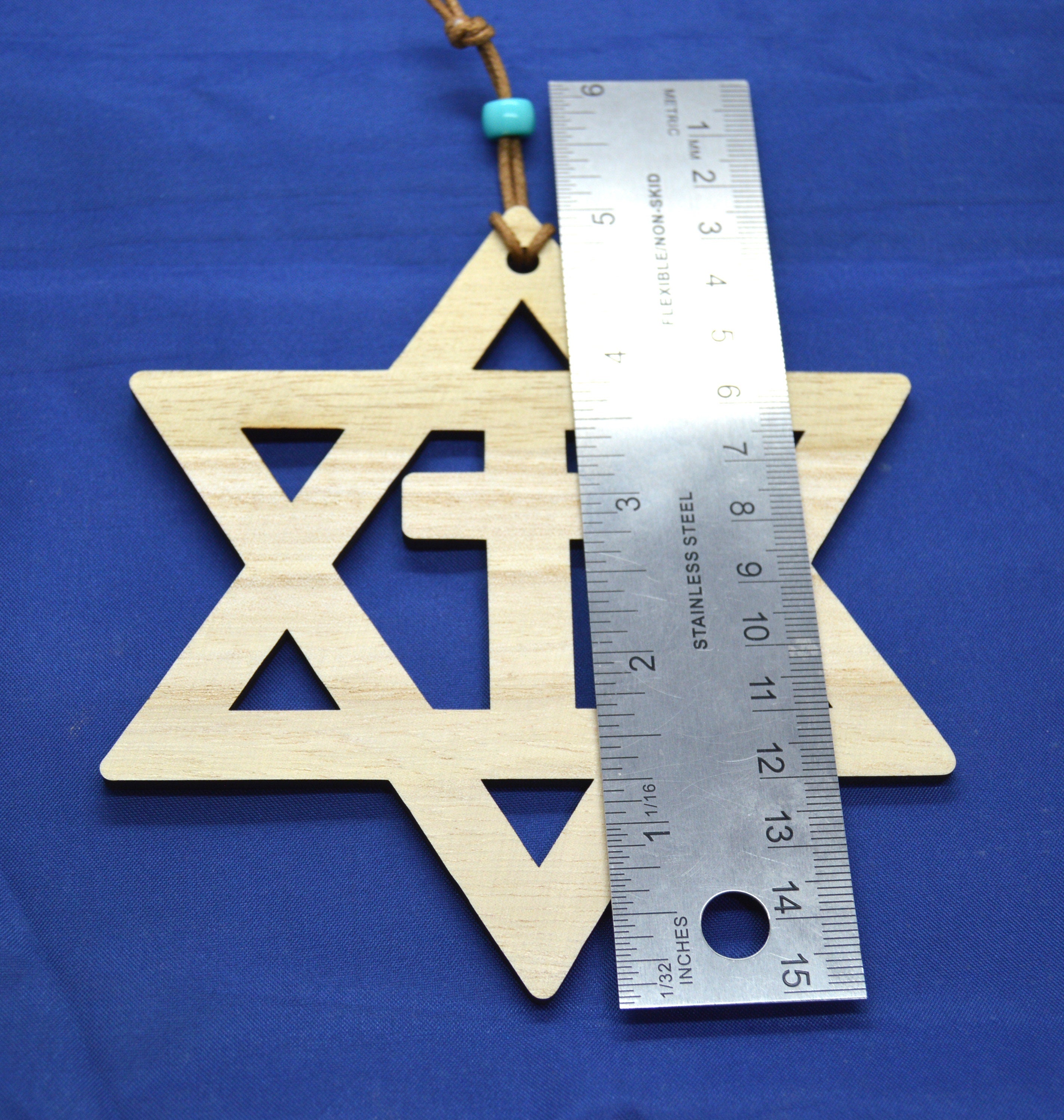Star of David with the cross walnut or Basswood wooden cutout ornament wall art 5" Messianic Jewish gift