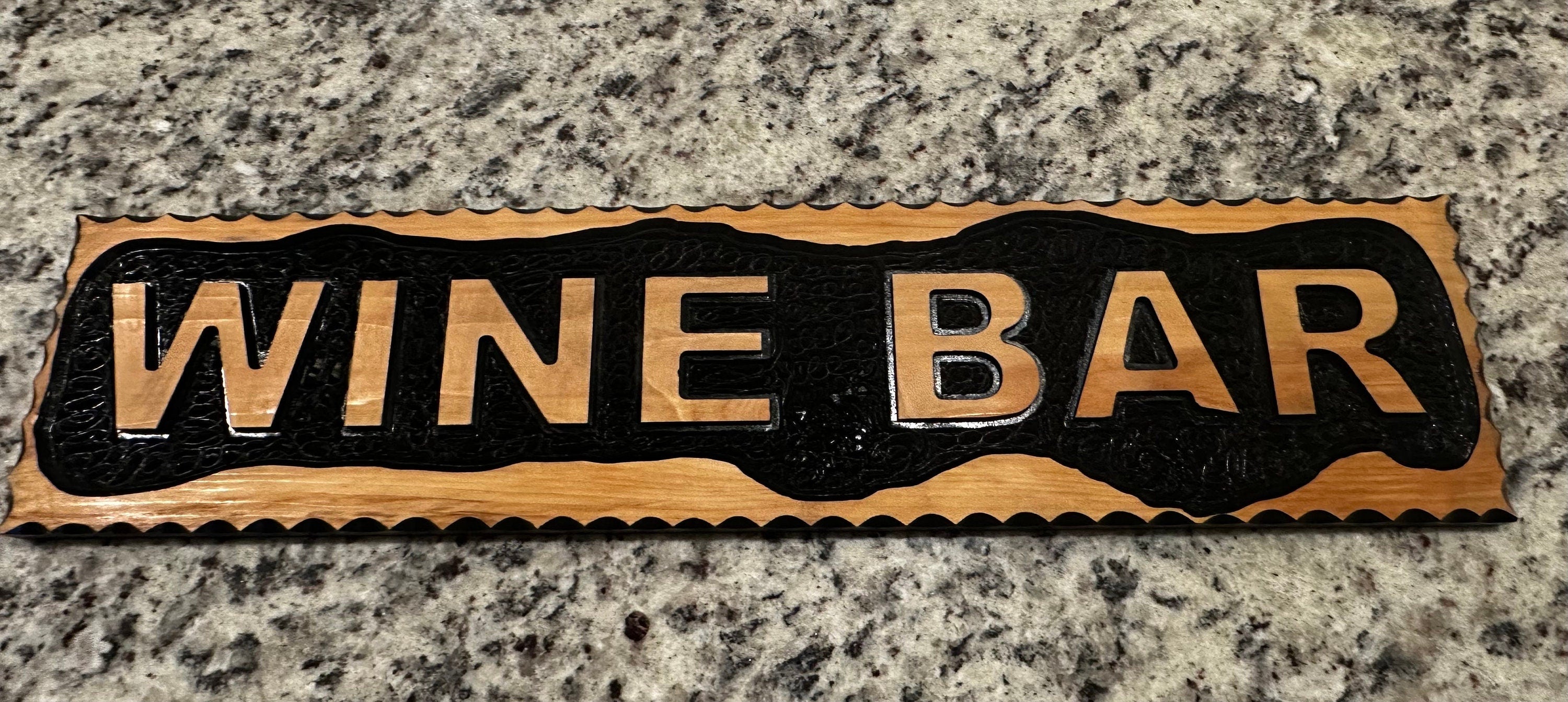 Wine Bar hand carved  cedar wood Sign stained size 22" x 6"