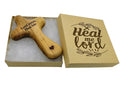Bethlehem olive wood comfort cross engraved with Lord Jesus, Heal Me and heart, can be personalized with name on the back gift boxed