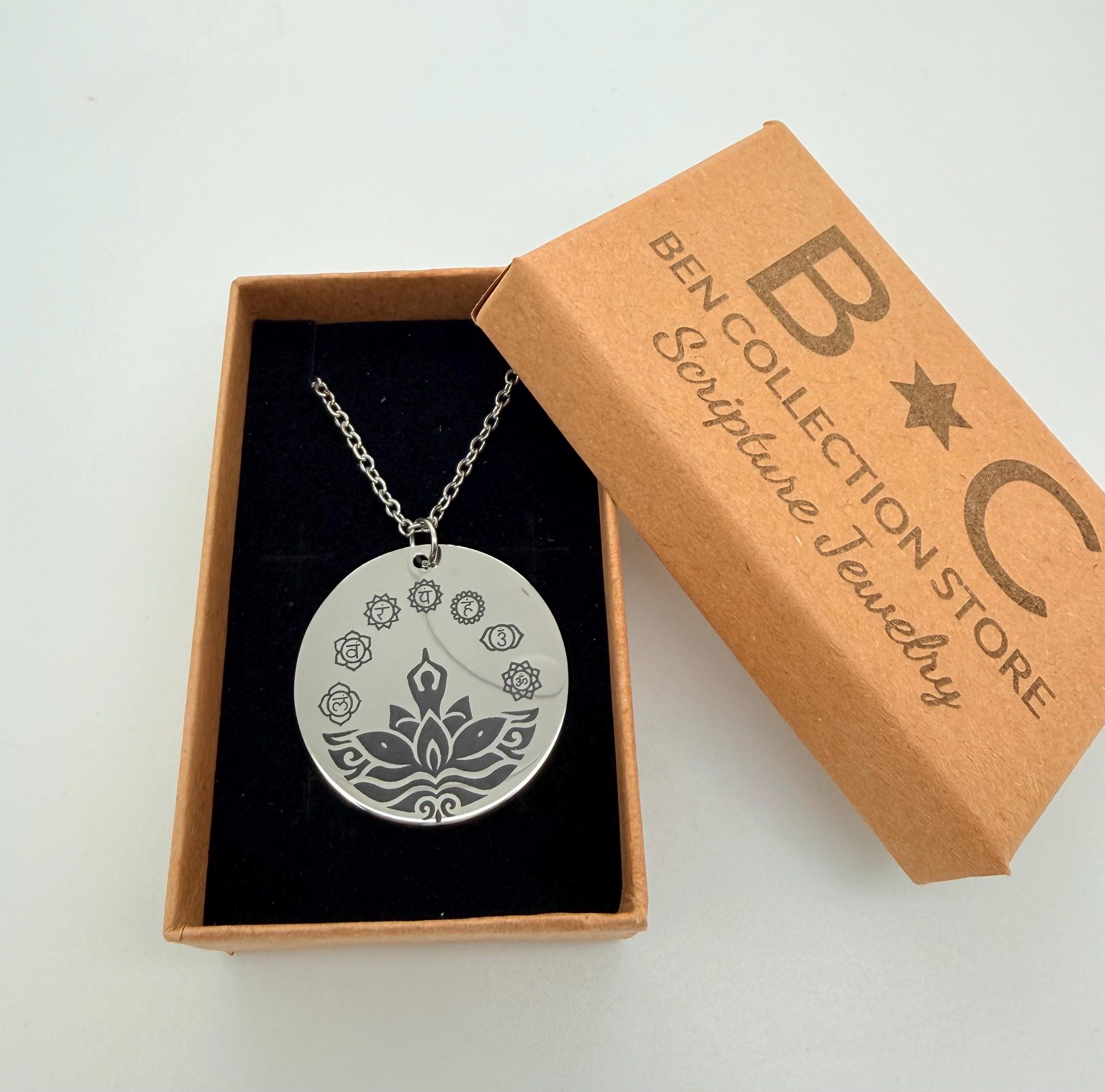 Chakra jewelry medallion pendant stainless steel 20” necklace meditation yoga 7 symbols