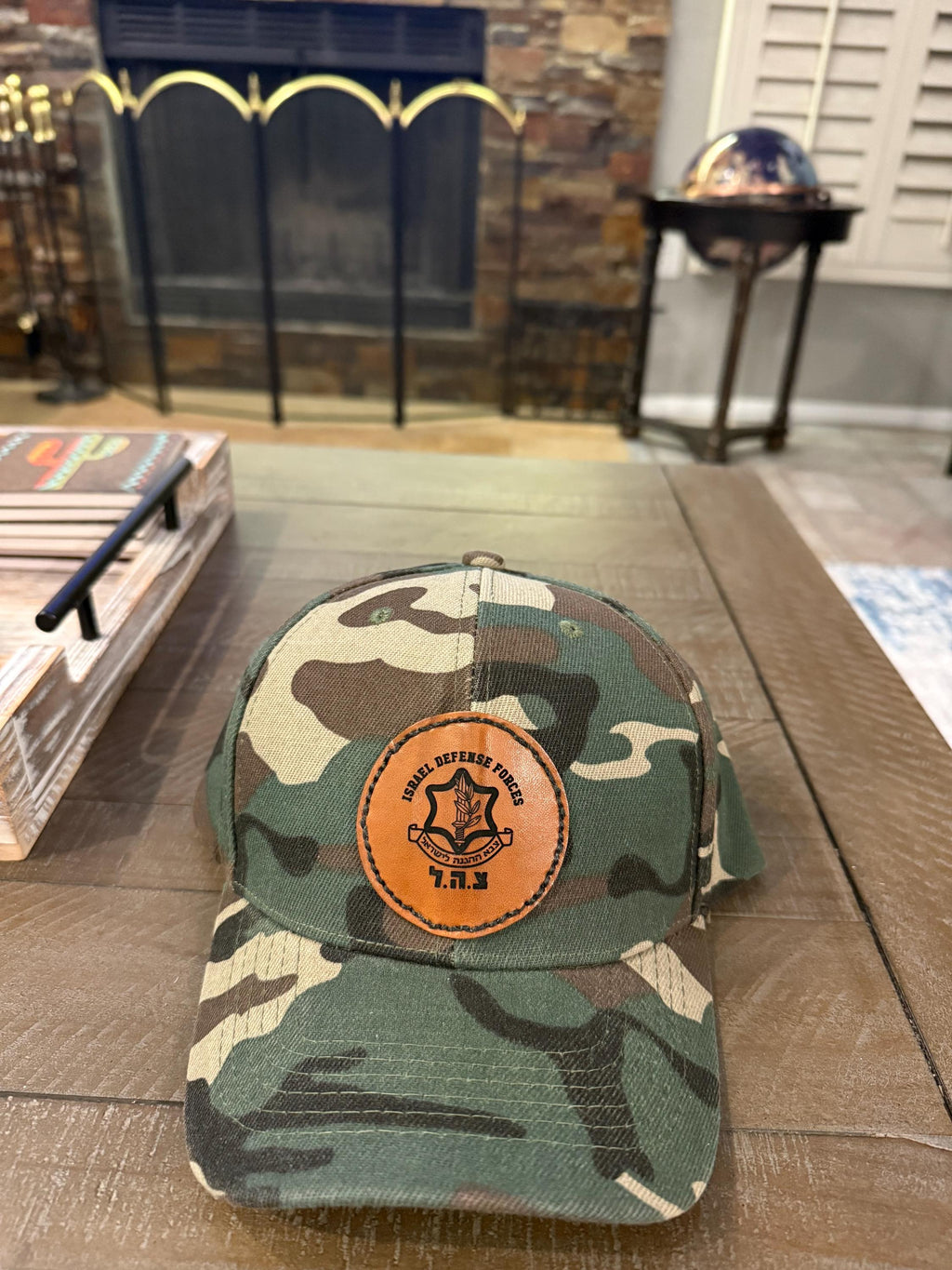 IDF Hat baseball cap leatherette patch laser engraved and heat pressed applied hand stitched Givati unit Camo and blue and white Israel flag