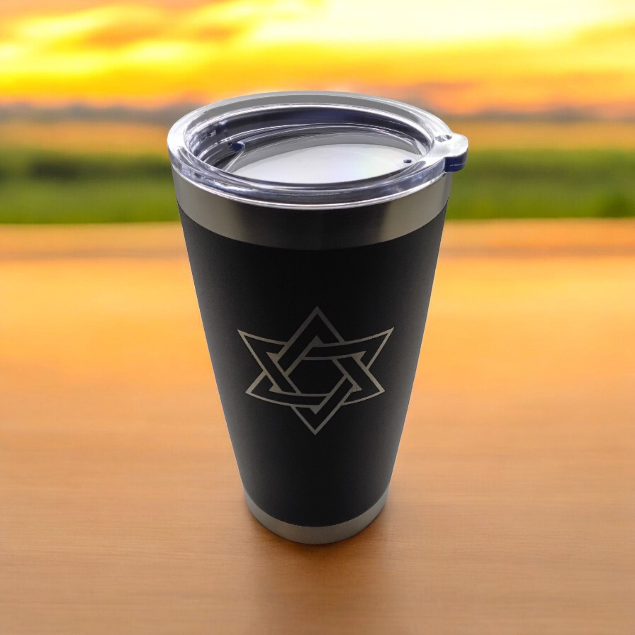 20oz Stainless Steel Tumbler with Lid engraved Jewish Star of David travel mug