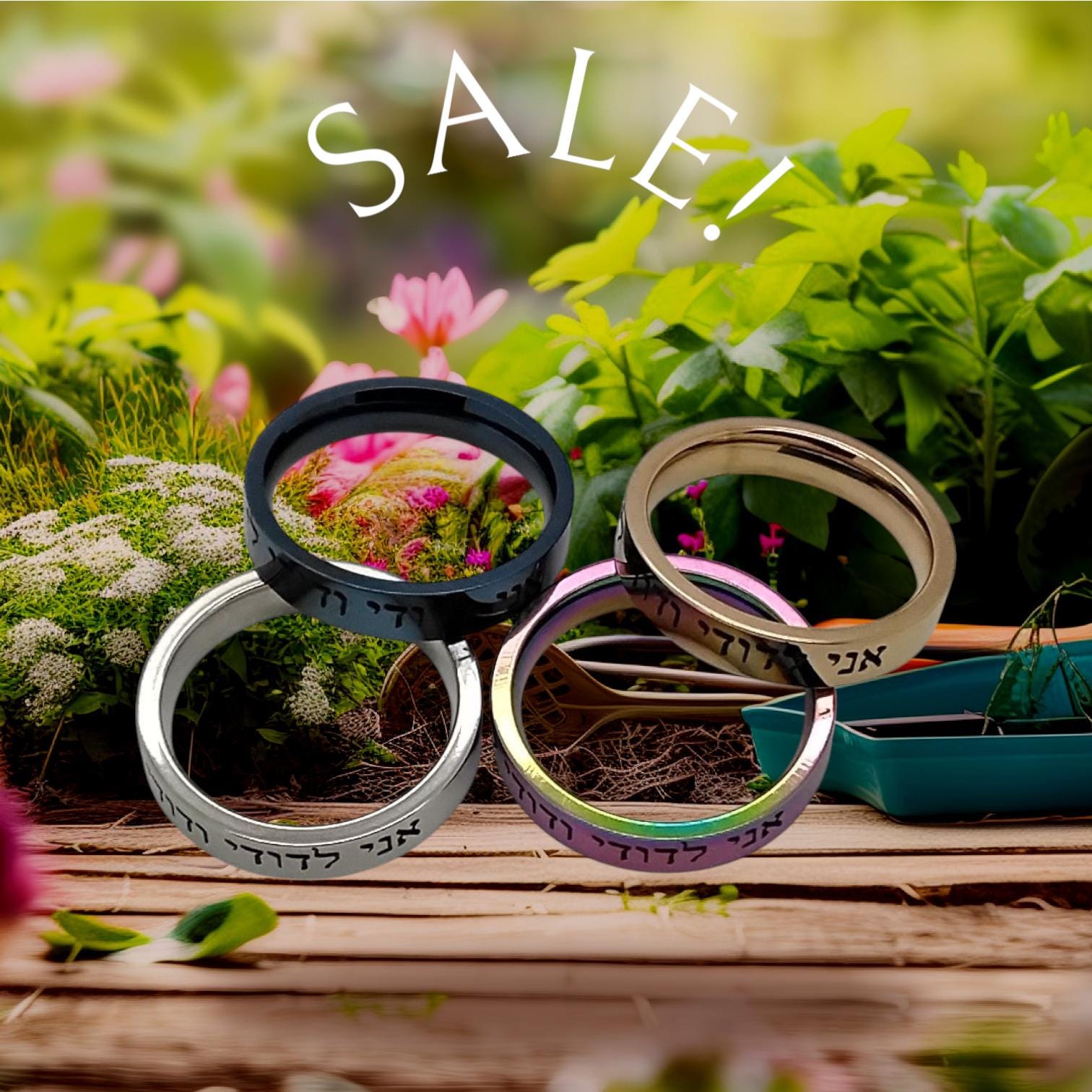 I am my beloved Hebrew weeding ring engraved in Hebrew Ani Ledodi Vedodi li Stainless steel sizes 7 comes in silver, gold, rainbow and blue