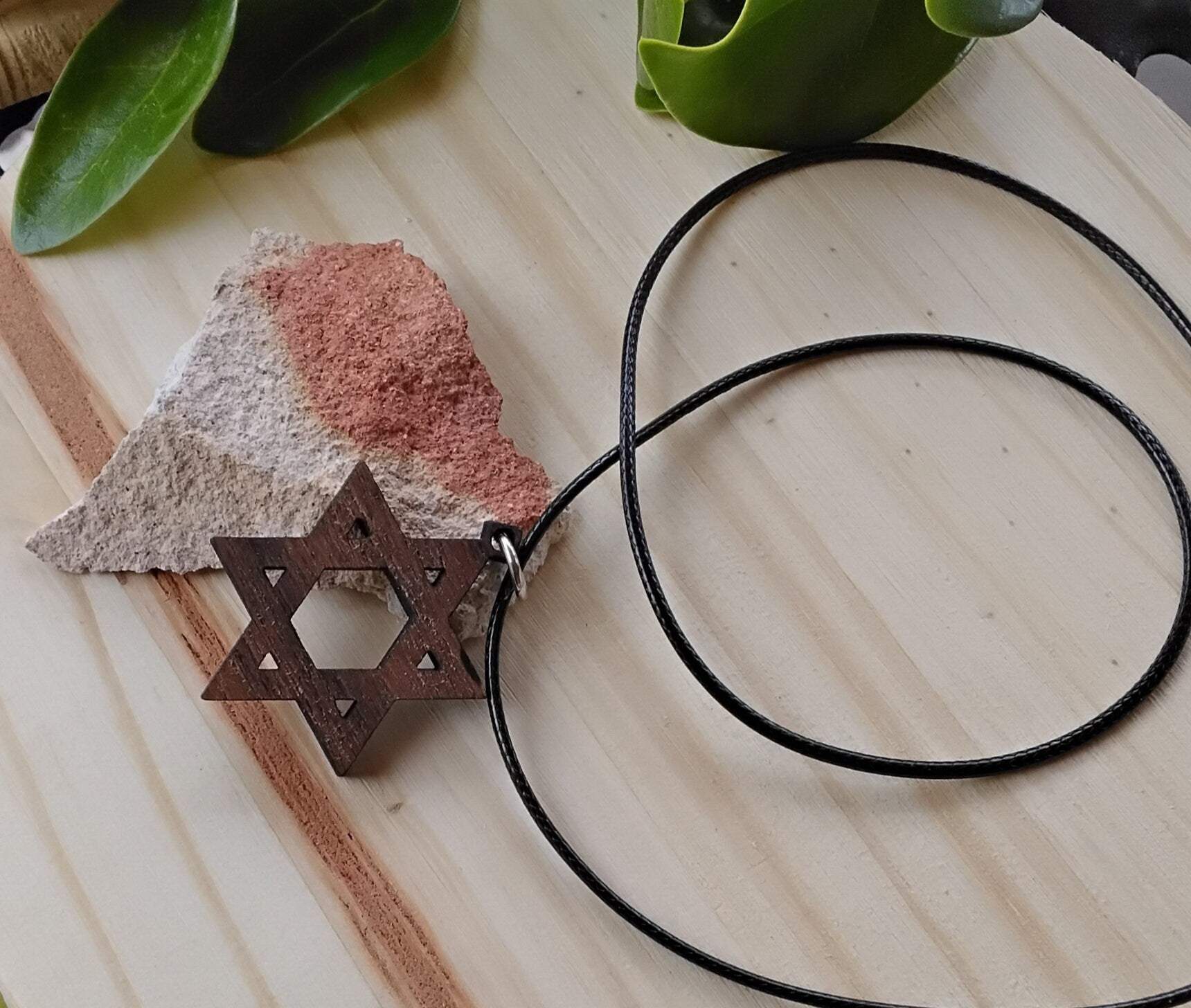 Handmade wooden walnut pendant Jewish star of David magen David in Hebrew Israel comes with 20" necklace