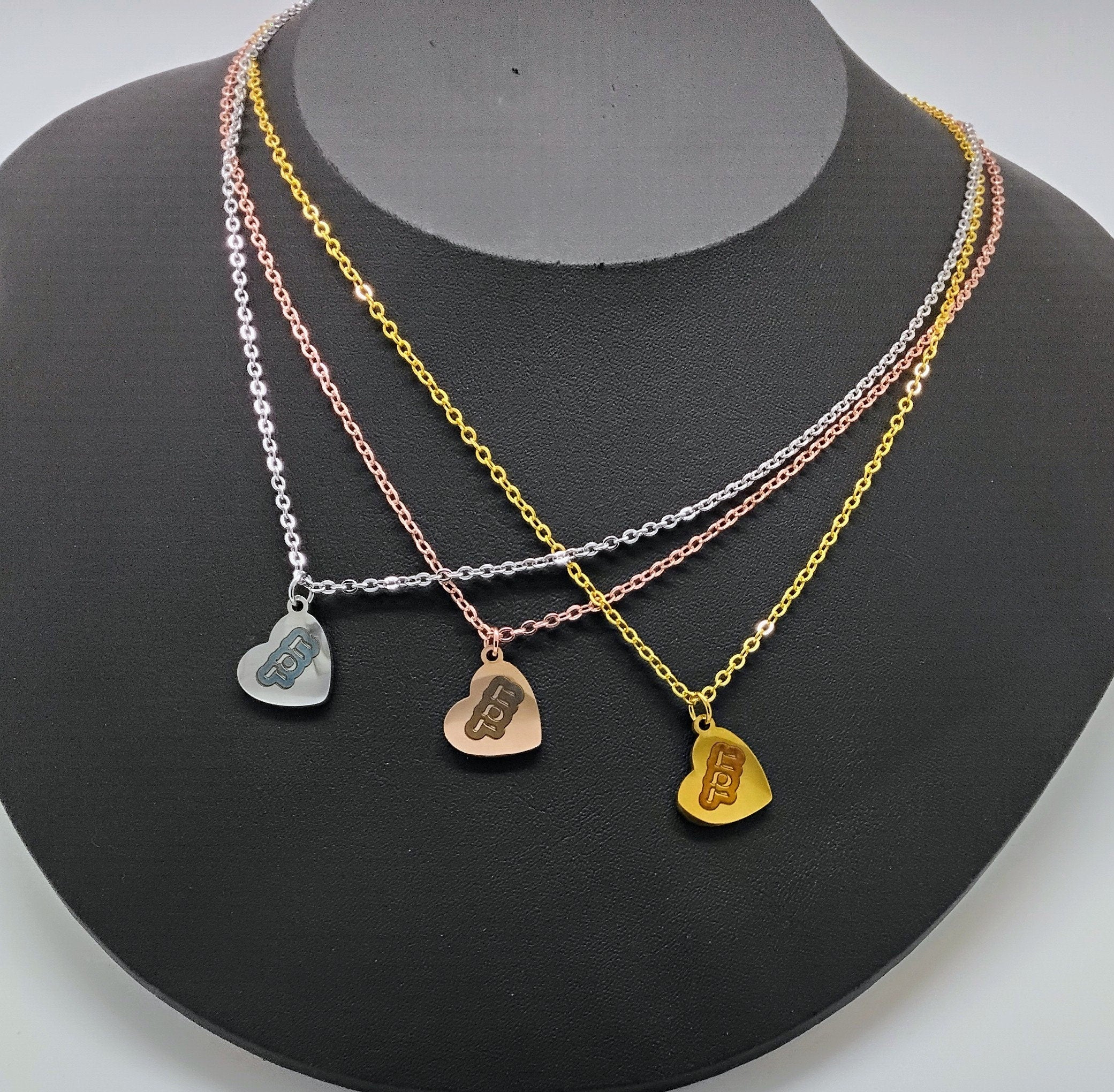 Grace engraved Stainless steel heart pendant in Hebrew scripture Jewish jewelry 18" necklace available in three colors silver gold rose gold