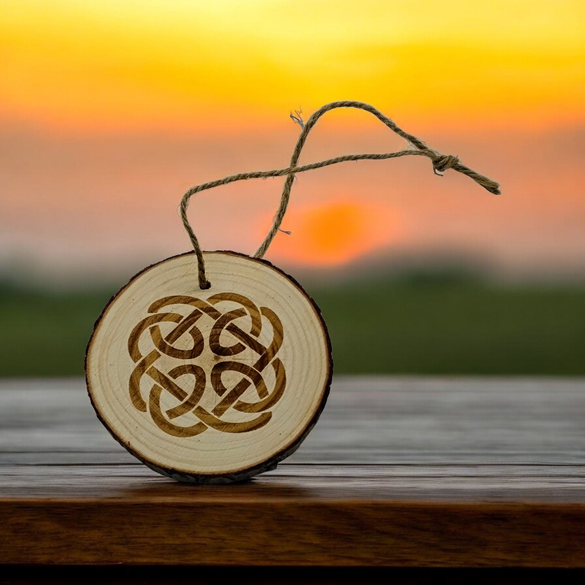 Celtic knot  handmade engraved on natural pine wood slice with the bark great decoration for the Christmas tree comes ready to hung gift box