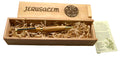 Olive wood from Israel hand turned pen with wooden gift box engraved with the city of Jerusalem